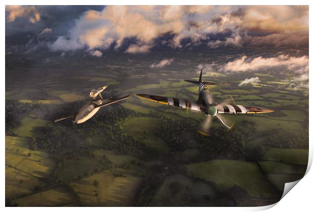 Spitfire tipping V1 flying bomb Print by Gary Eason