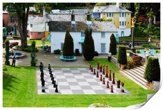 Portmeirion village "Chess set." Print by Frank Irwin