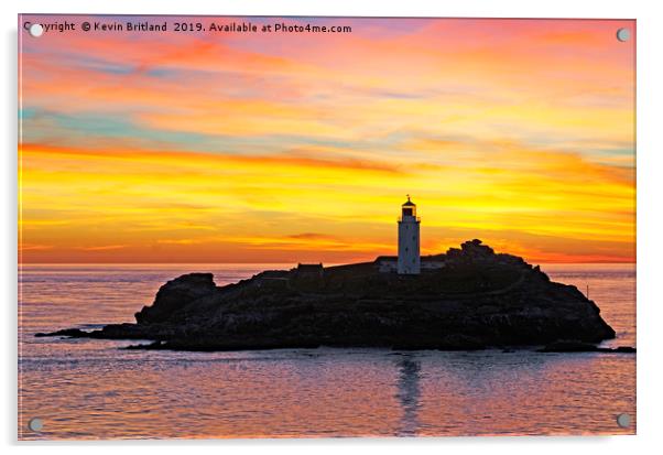 godrevy lighthouse sunset Acrylic by Kevin Britland