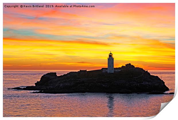 godrevy lighthouse sunset Print by Kevin Britland