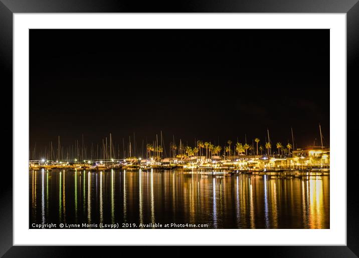 Puerto Pollensa At Night Framed Mounted Print by Lynne Morris (Lswpp)
