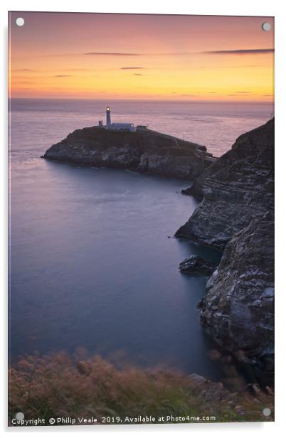 South Stack Lighthouse at Sunset, Anglesey. Acrylic by Philip Veale
