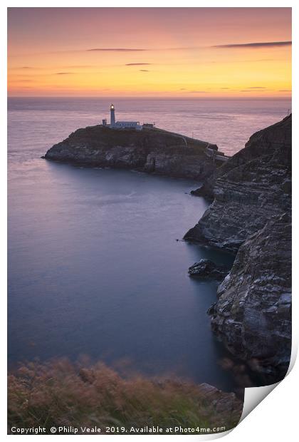 South Stack Lighthouse at Sunset, Anglesey. Print by Philip Veale