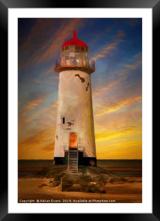 The Point of Ayr Lighthouse Sunset Framed Mounted Print by Adrian Evans