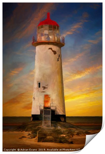 The Point of Ayr Lighthouse Sunset Print by Adrian Evans