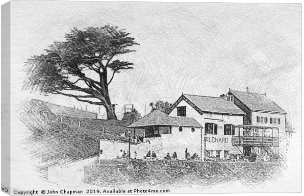 The Pilchard Inn at Burgh Island in sketch format Canvas Print by John Chapman