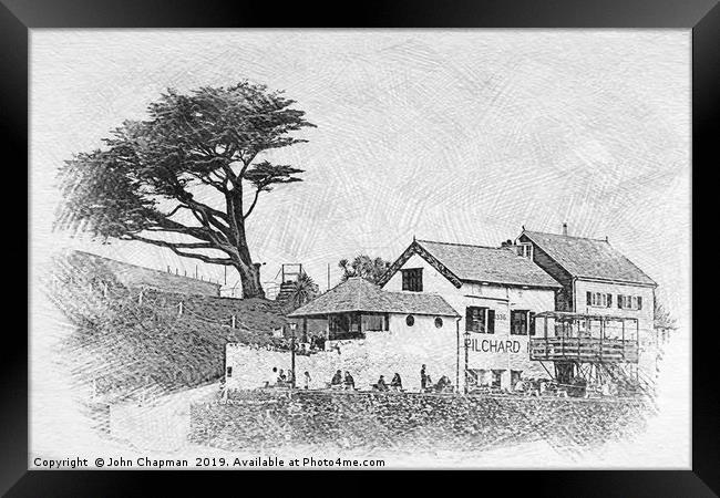 The Pilchard Inn at Burgh Island in sketch format Framed Print by John Chapman