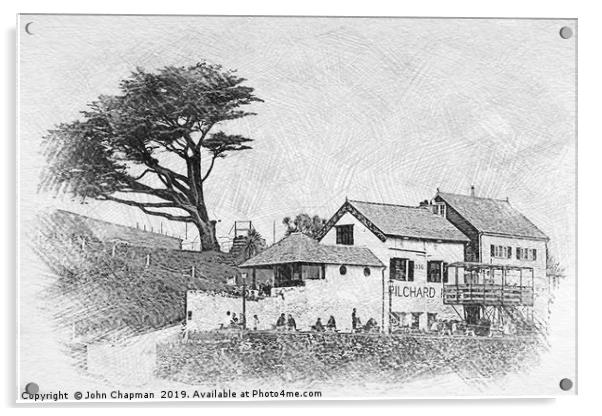 The Pilchard Inn at Burgh Island in sketch format Acrylic by John Chapman