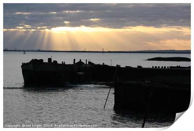 Strand Gillingham Kent   sunrise Print by zoe knight