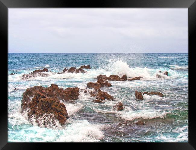 rocks and white waves Framed Print by Philip Openshaw