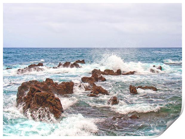 rocks and white waves Print by Philip Openshaw