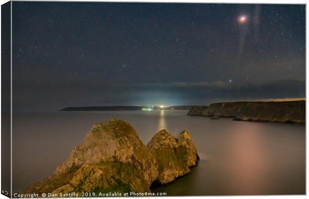 Super Blood Wolf Moon over Three Cliffs Bay, Gower Canvas Print by Dan Santillo