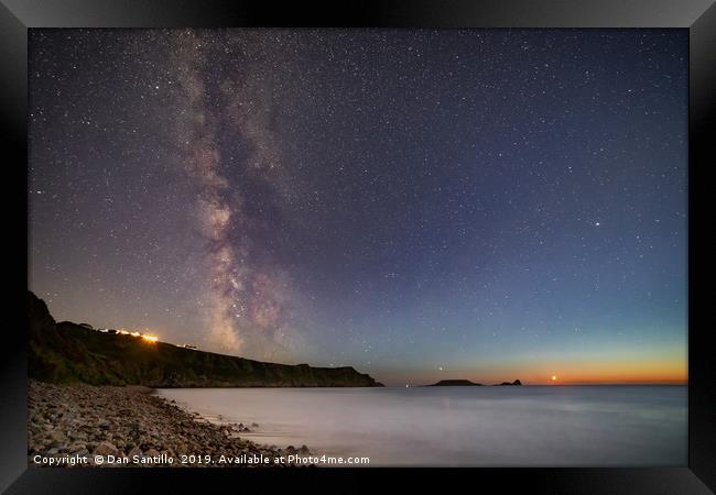 Milky Way and Moonset over Rhossili Bay Framed Print by Dan Santillo