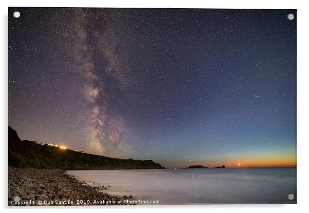 Milky Way and Moonset over Rhossili Bay Acrylic by Dan Santillo