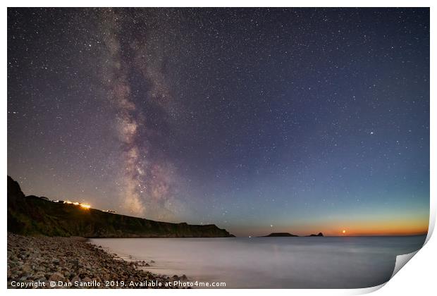 Milky Way and Moonset over Rhossili Bay Print by Dan Santillo