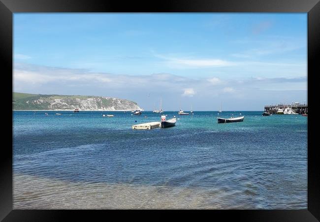Beautiful views from Swanage beach Framed Print by Hayley Jewell
