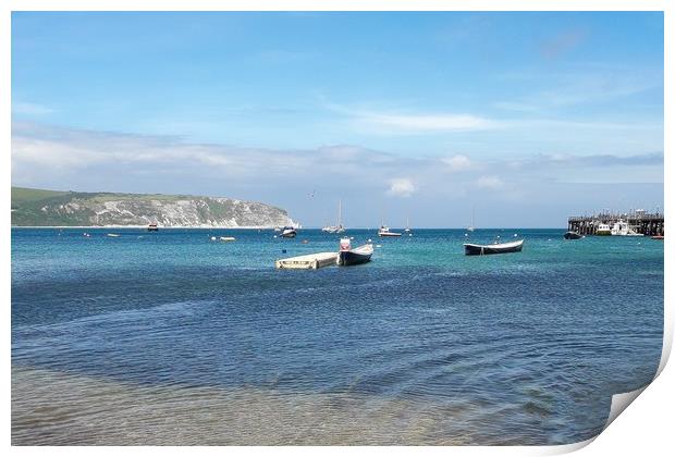 Beautiful views from Swanage beach Print by Hayley Jewell