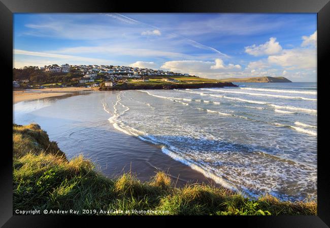Polzeath at High Tide Framed Print by Andrew Ray