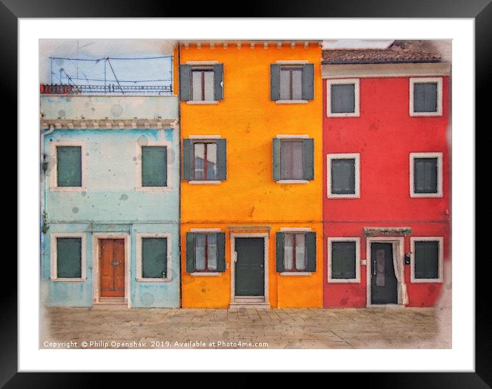 a row of colorful painted houses in Burano Framed Mounted Print by Philip Openshaw