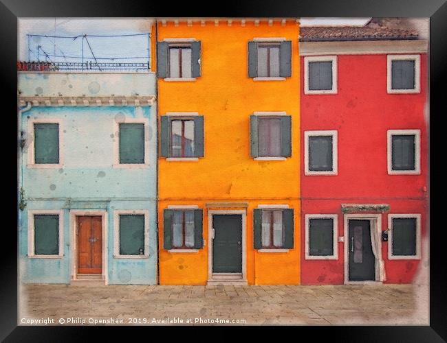 a row of colorful painted houses in Burano Framed Print by Philip Openshaw