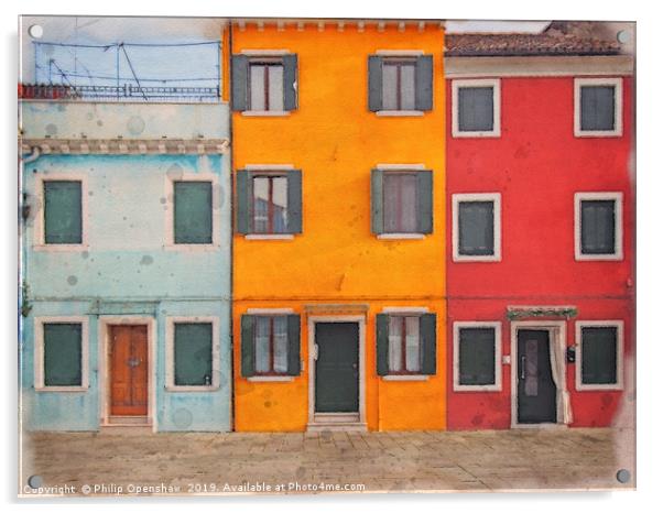 a row of colorful painted houses in Burano Acrylic by Philip Openshaw