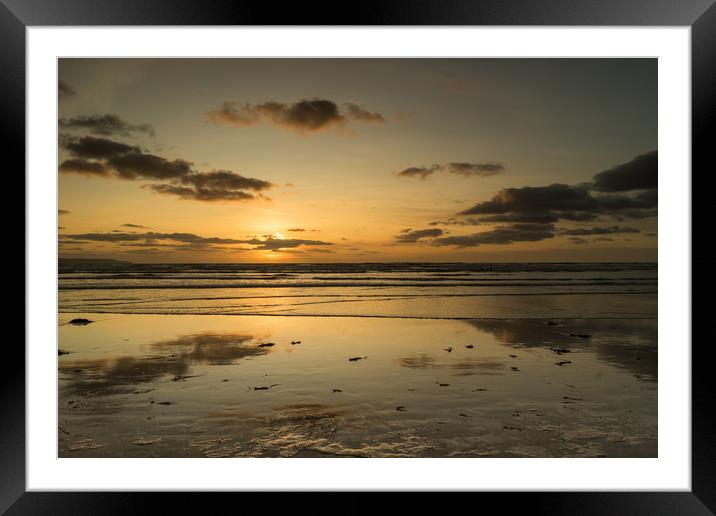 Reflective sunset at Westward Ho in Devon Framed Mounted Print by Tony Twyman