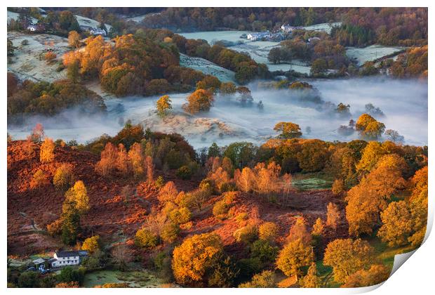 Loughrigg Autumn sunrise, Lake District Print by John Finney