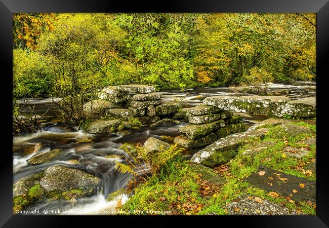 Clapper Bridge at Dartmeet Dartmoor in Devon Framed Print by Nick Jenkins