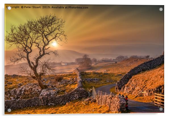Sunset at Winskill stones Acrylic by Peter Stuart