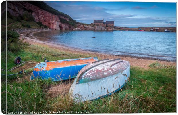 Boats at Cove harbour, Scottish Borders Canvas Print by Phil Reay
