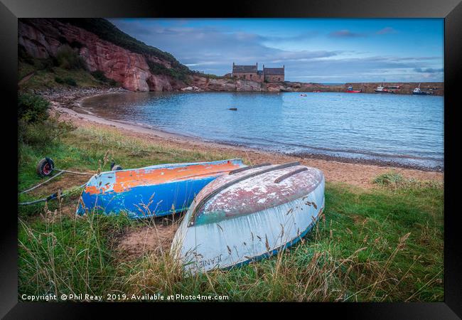 Boats at Cove harbour, Scottish Borders Framed Print by Phil Reay