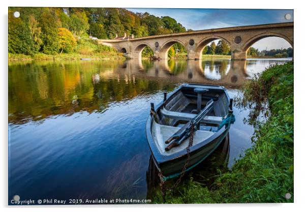 Rowing boat on the Tweed Acrylic by Phil Reay