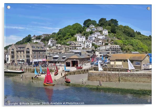 Sailing boats at Looe on a summer's day.  Acrylic by Rosie Spooner