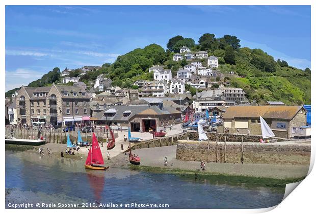 Sailing boats at Looe on a summer's day.  Print by Rosie Spooner