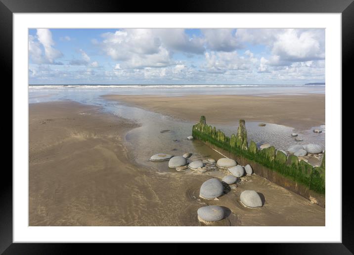 Westward Ho beach groynes in Devon Framed Mounted Print by Tony Twyman
