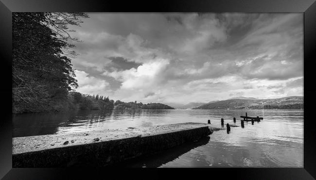 Monochrome panorama at Lake Windermere Framed Print by Jason Wells