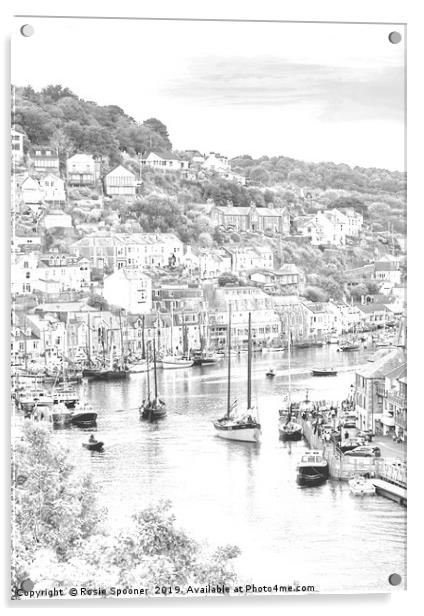 Luggers in Looe in Black and White  Acrylic by Rosie Spooner