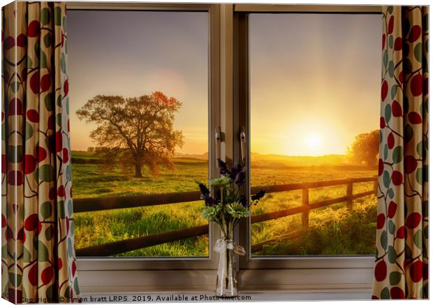 Window with stunning rural sunset view Canvas Print by Simon Bratt LRPS