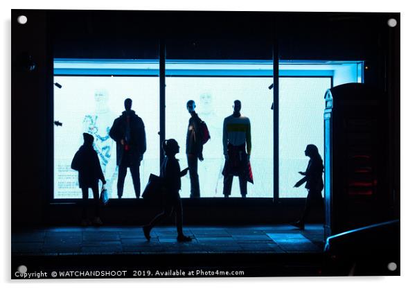 Figures of the night - London West End shoppers Acrylic by WATCHANDSHOOT 