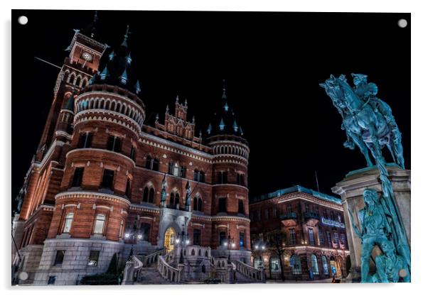 Helsingborg Town Hall Nightime Acrylic by Antony McAulay