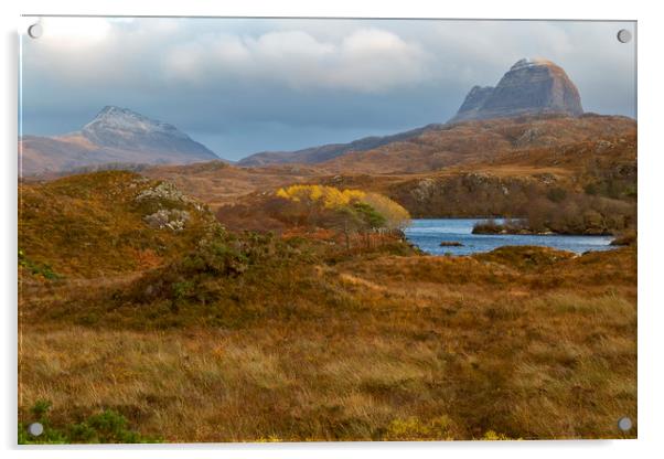Suilven and Canisp First Snow of Autumn Acrylic by Derek Beattie