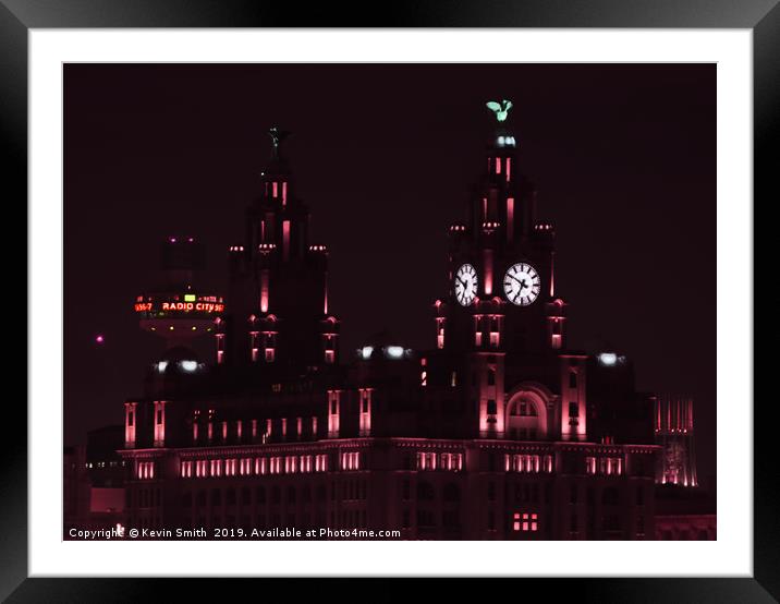 Royal Liver Building Liverpool in red Framed Mounted Print by Kevin Smith