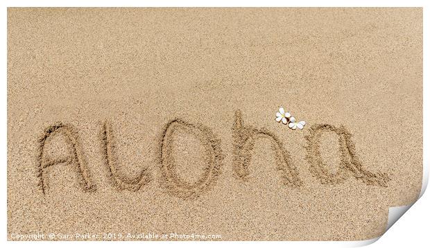 Aloha written in the sand Print by Gary Parker