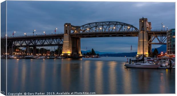 Burrard Bridge, Vancouver, Canada, at dusk Canvas Print by Gary Parker