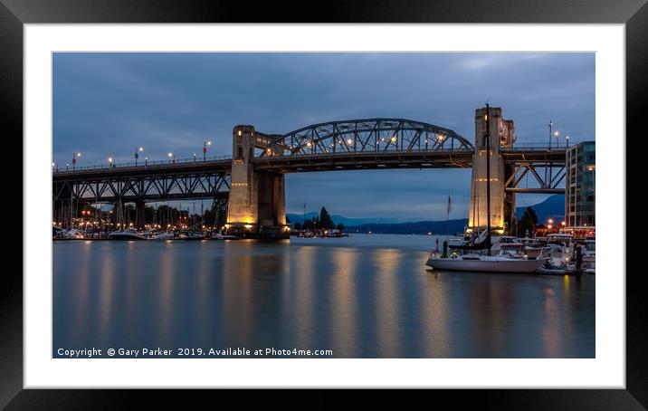 Burrard Bridge, Vancouver, Canada, at dusk Framed Mounted Print by Gary Parker
