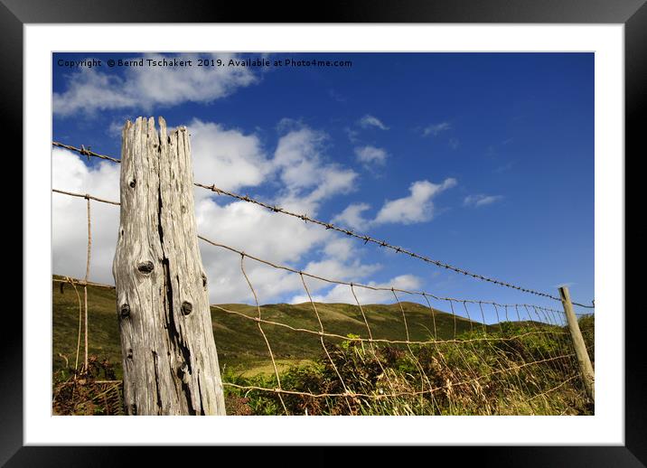 Old barb wire fence, Rhossili bay, Gower, Wales,UK Framed Mounted Print by Bernd Tschakert
