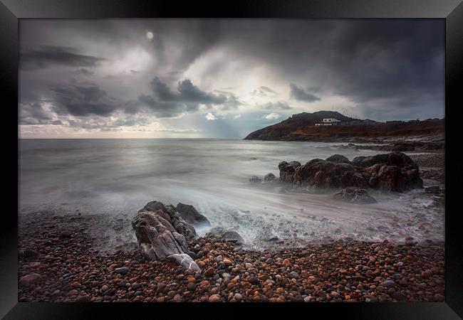Storm clouds over Bracelet Bay Framed Print by Leighton Collins