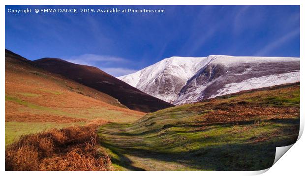 Skiddaw in Winter Print by EMMA DANCE PHOTOGRAPHY