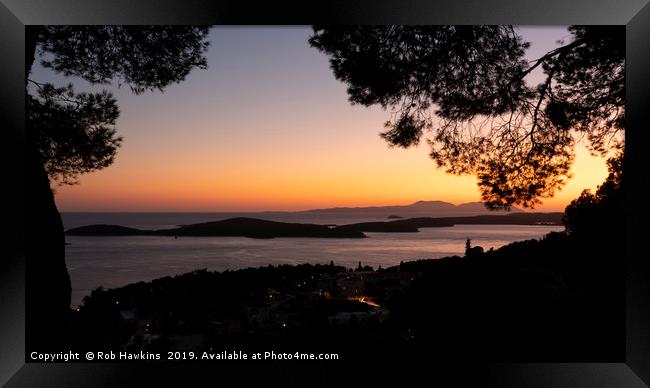 Hvar Island Twylight Framed Print by Rob Hawkins