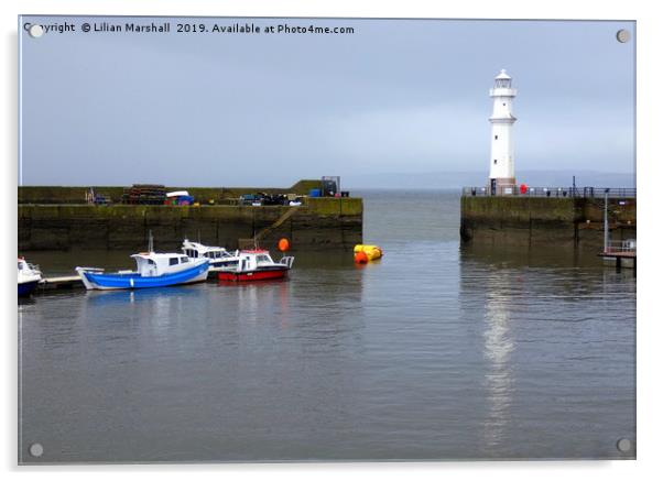 Newhaven Lighthouse. Edinburgh.  Acrylic by Lilian Marshall